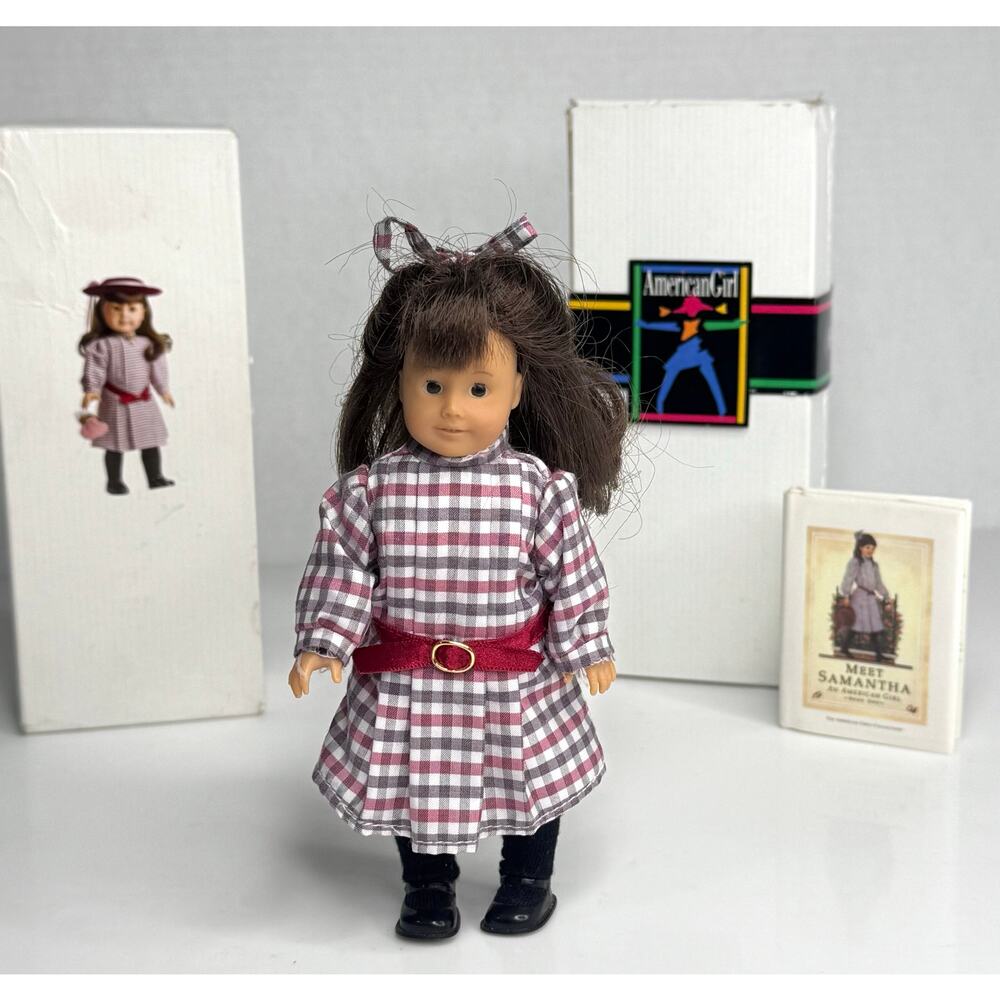 American Girl Samantha Mini Doll Glass Eyes Pleasant Company '96 Meet Outfit Box